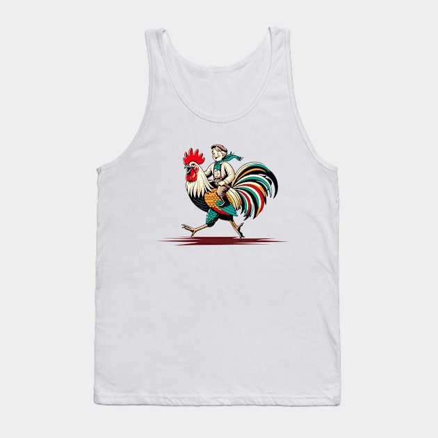 Kid riding on a rooster Tank Top by Art_Boys